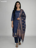Navy Blue Chanderi Printed Straight Suit