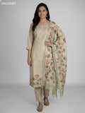 Beige Tissue Linen Gota Patti Neck Pattern Straight Suit