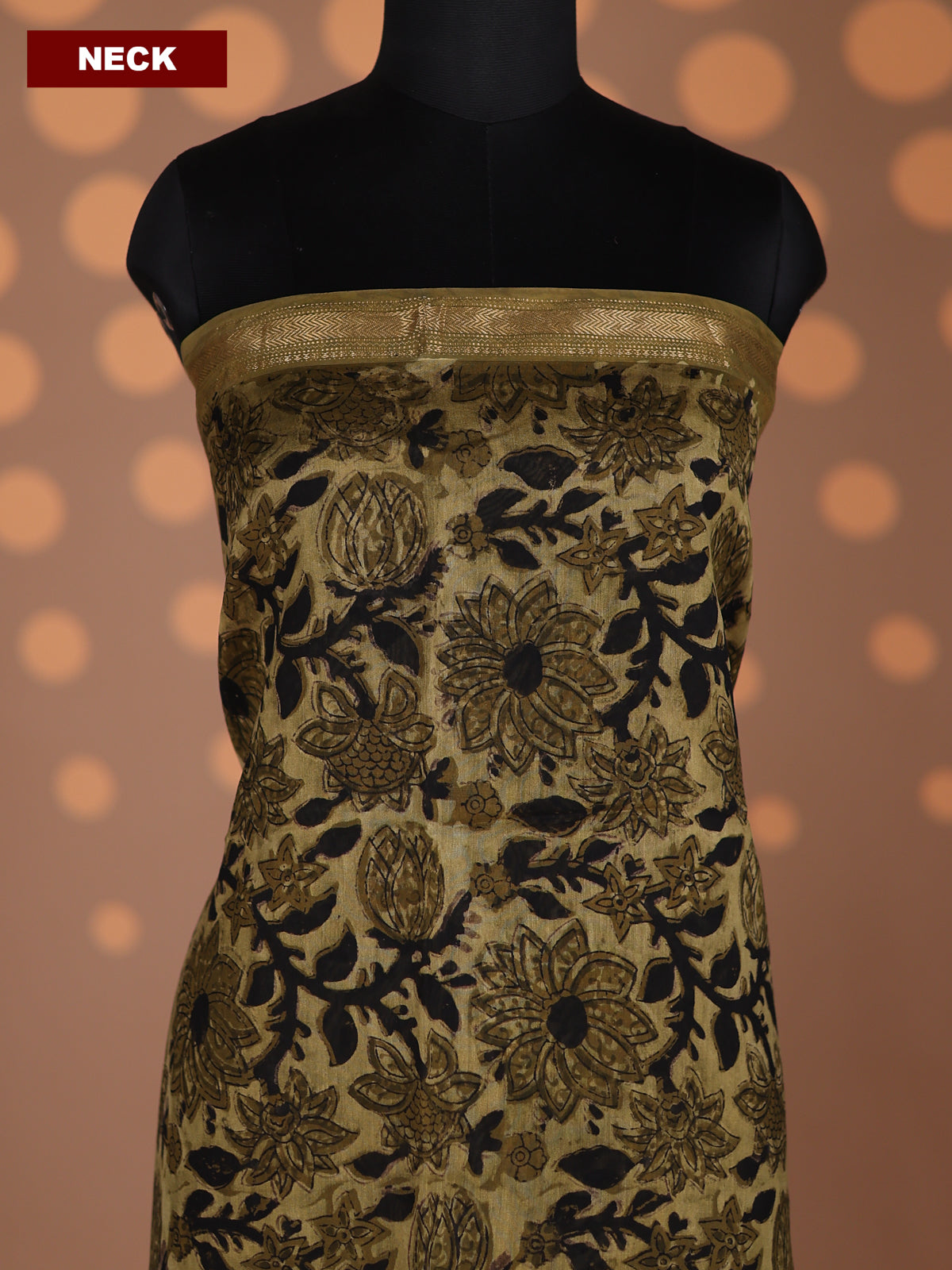 Mehendi Green Chanderi Dress Material With Kalamkari Prints