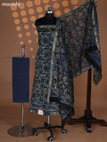 Pastel Green and Peacock Blue Chanderi Dress Material With Kalamkari Prints