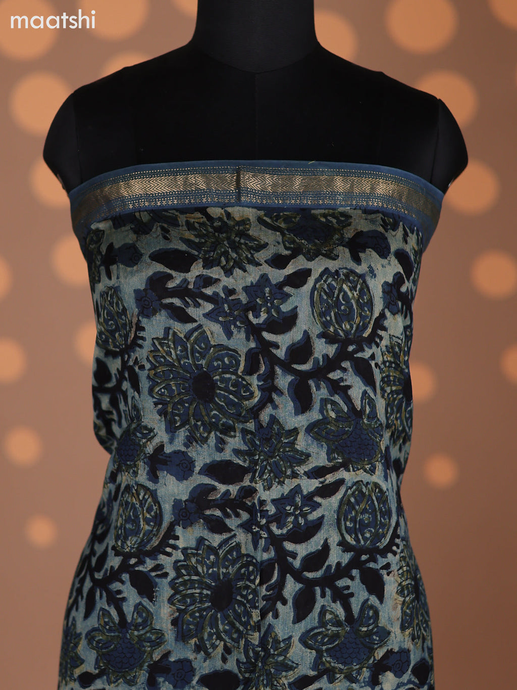 Pastel Green and Peacock Blue Chanderi Dress Material With Kalamkari Prints