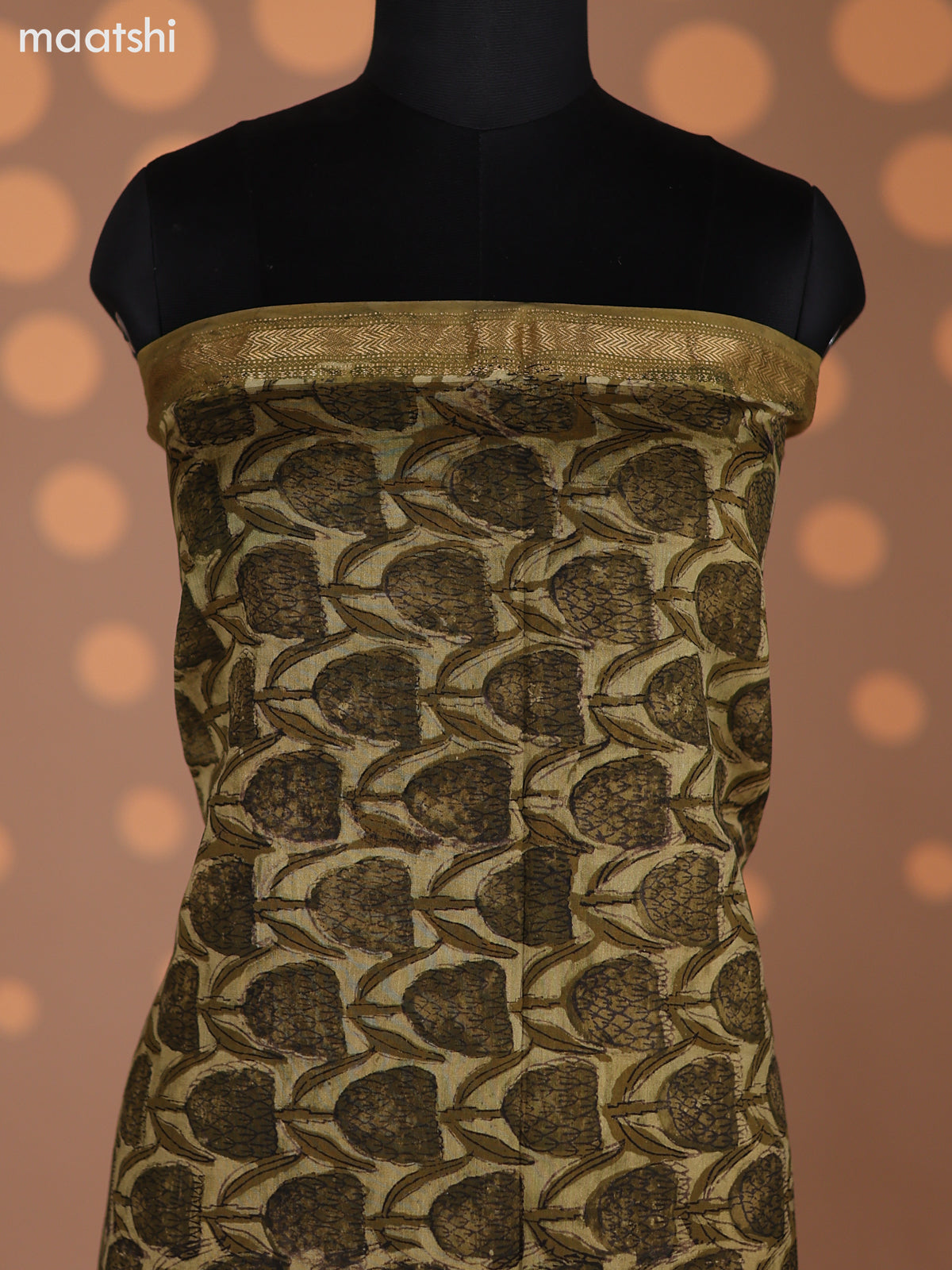 Mehendi Green Chanderi Dress Material With Allover Prints