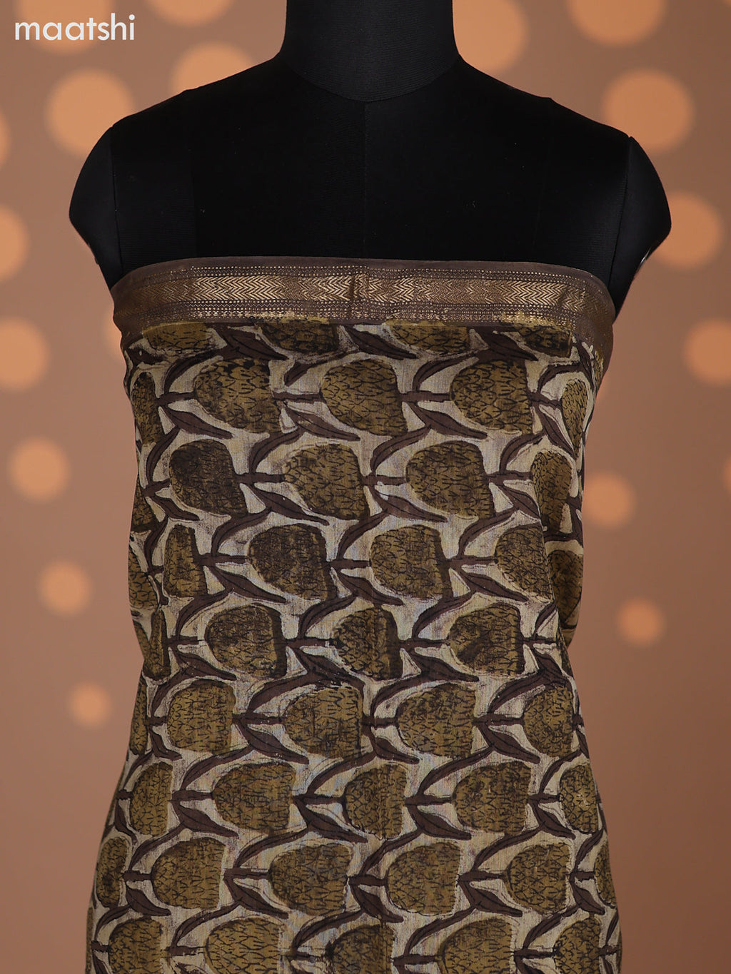 Beige and Brown Chanderi Dress Material With Allover Prints