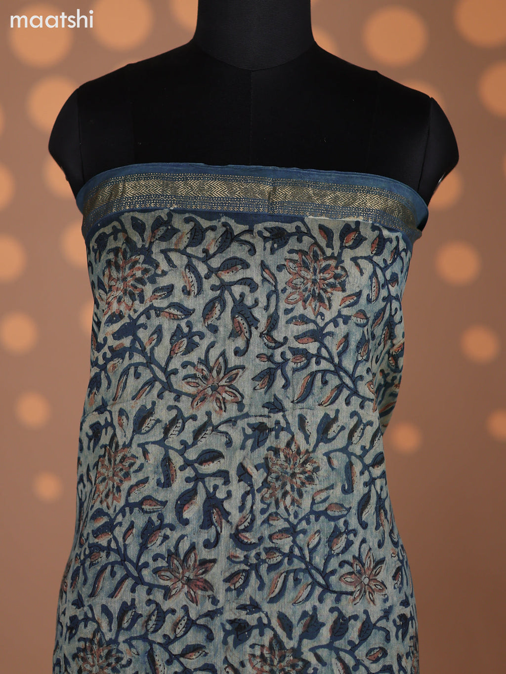 Pastel Green and Peacock Green Chanderi Dress Material With Allover Kalamkari Prints