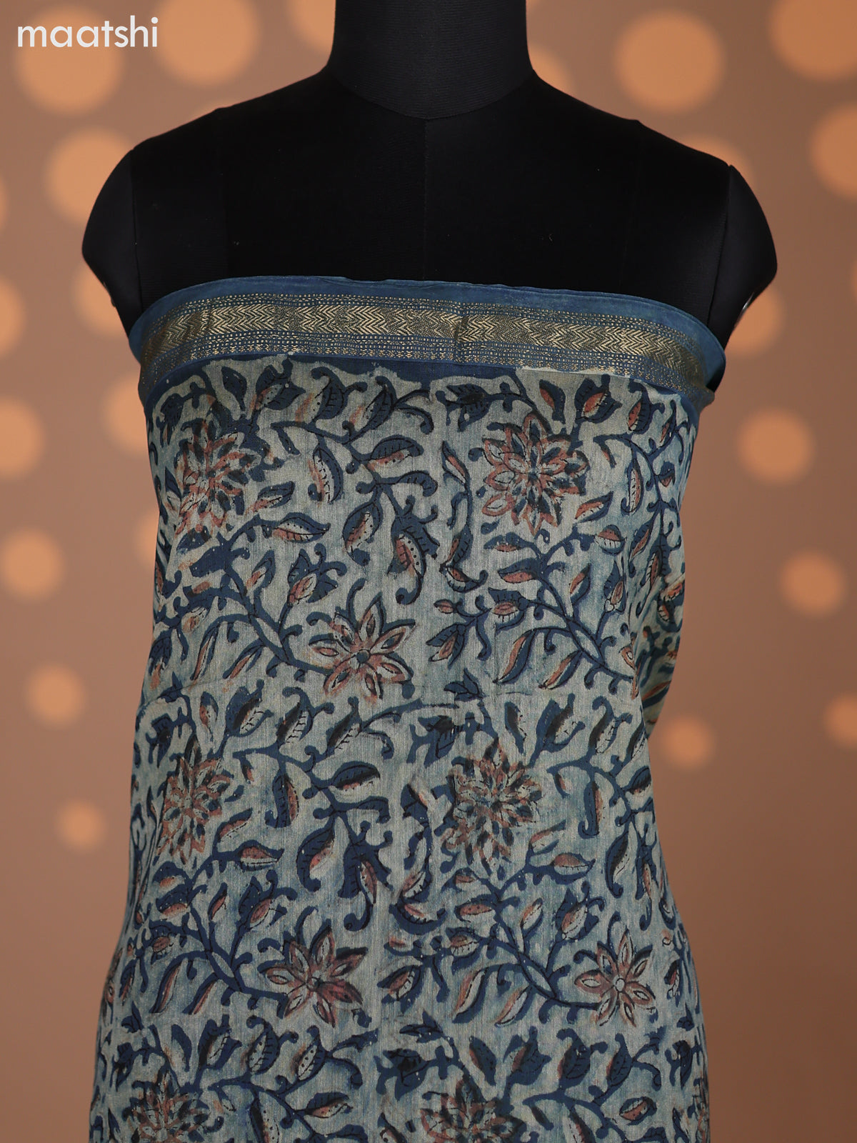 Pastel Green and Peacock Green Chanderi Dress Material With Allover Kalamkari Prints