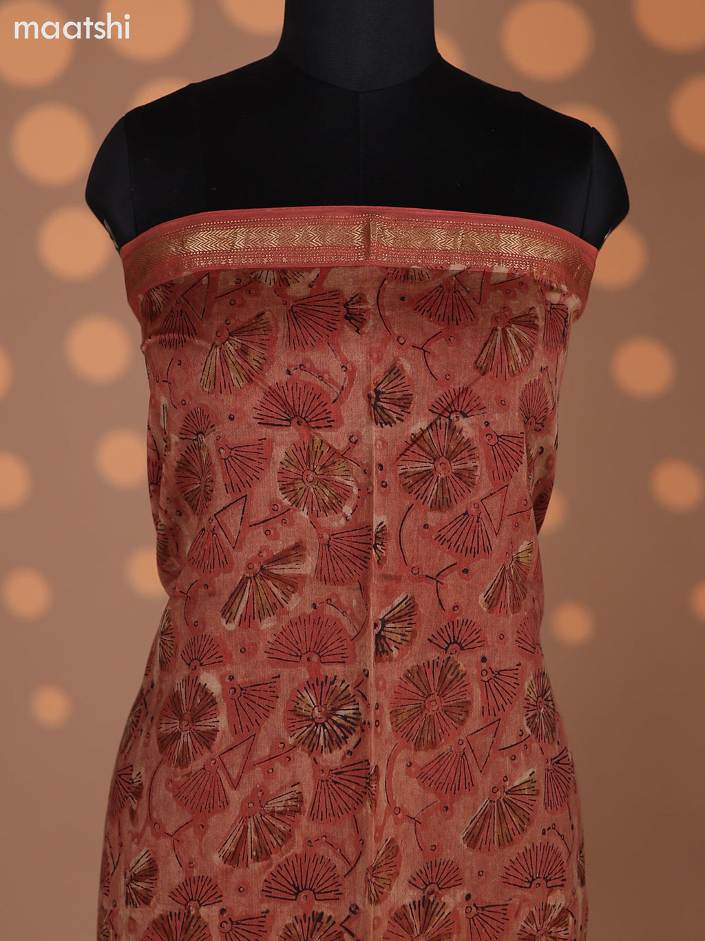 Rust Chanderi Dress Material With Allover Prints