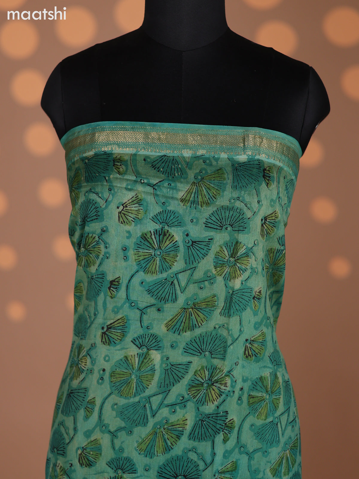 Teal Green Chanderi Dress Material With Allover Prints