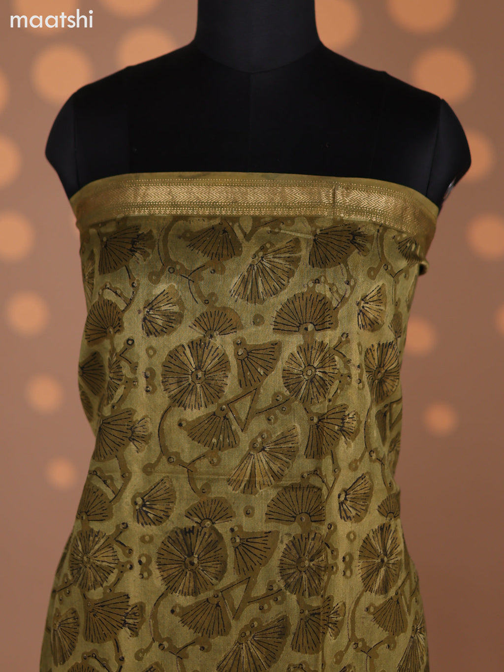 Mehendi Green Chanderi Dress Material With Allover Prints