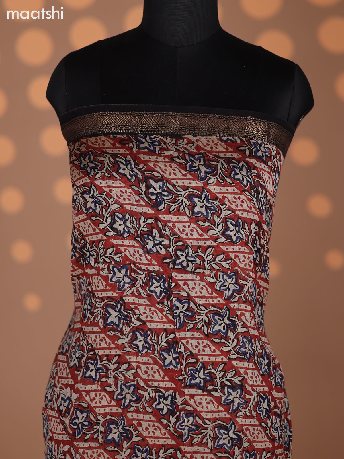 Maroon Black and Beige Chanderi Dress Material With Allover Prints