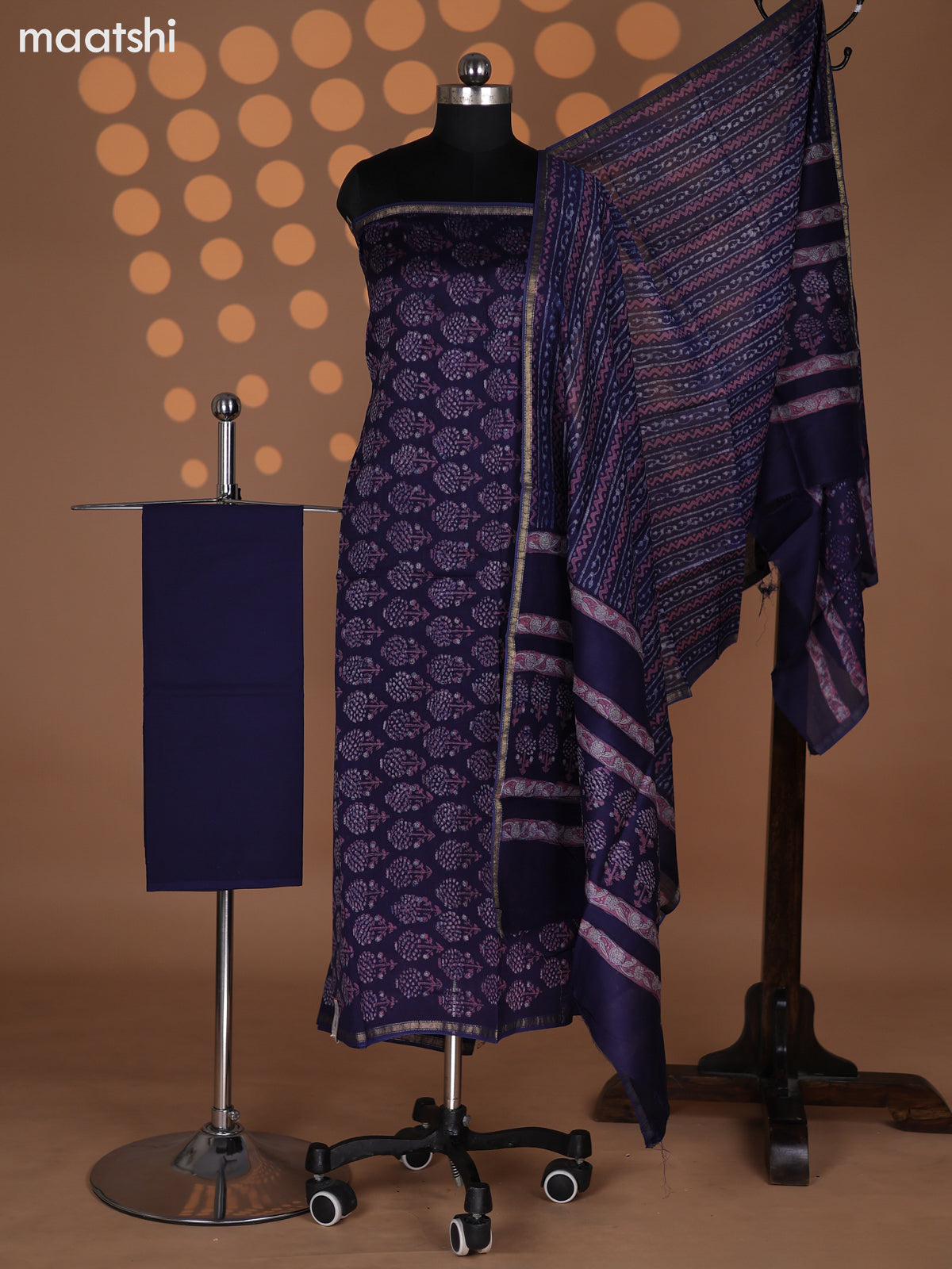 Blue Chanderi Dress Material With Allover Butta Prints