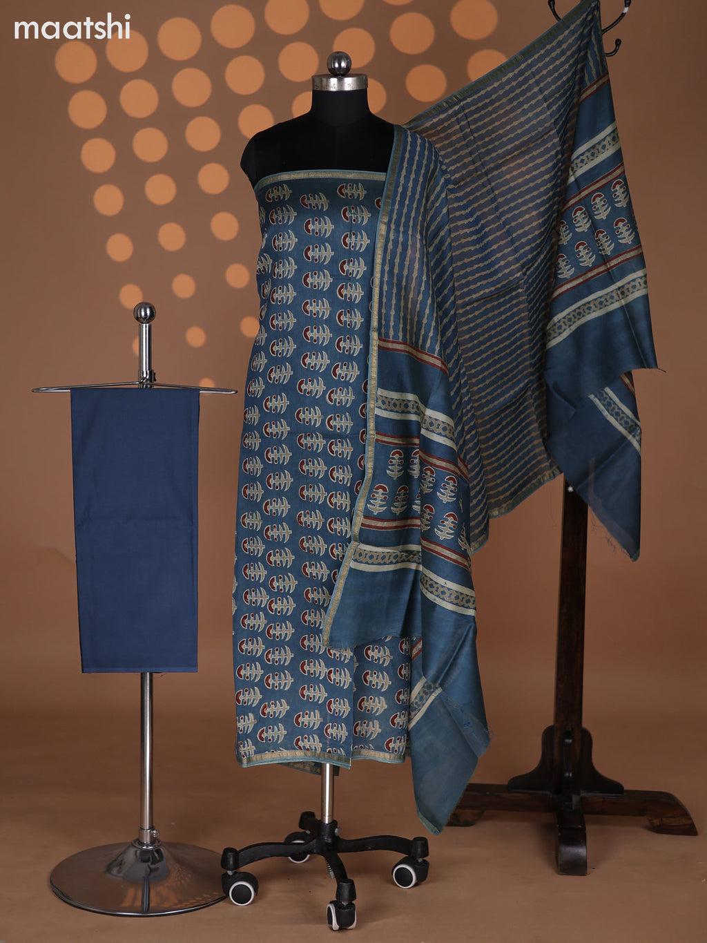 Peacock Green Shade Chanderi Dress Material With Allover Butta Prints