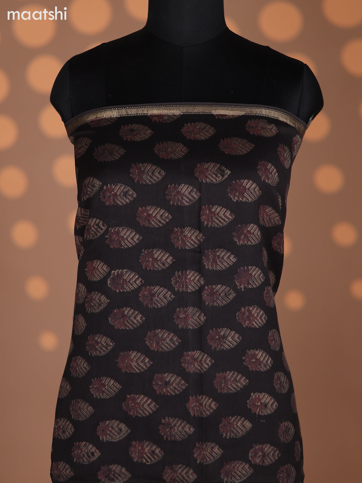 Deep Coffee Brown and Brown Chanderi Dress Material With Allover Butta Prints