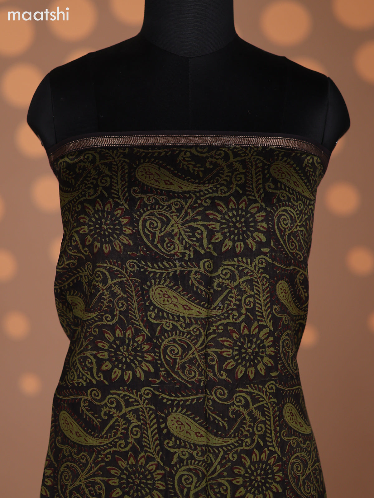 Black and Green Chanderi Dress Material With Kalamkari Prints