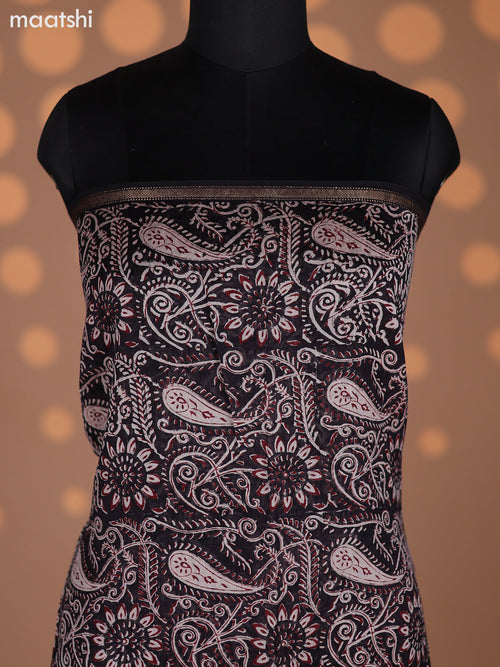 Beige and Black Maroon Chanderi Dress Material With Kalamkari Prints