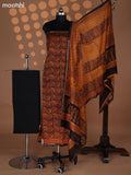 Black and Mustard Chanderi Dress Material With Allover Prints
