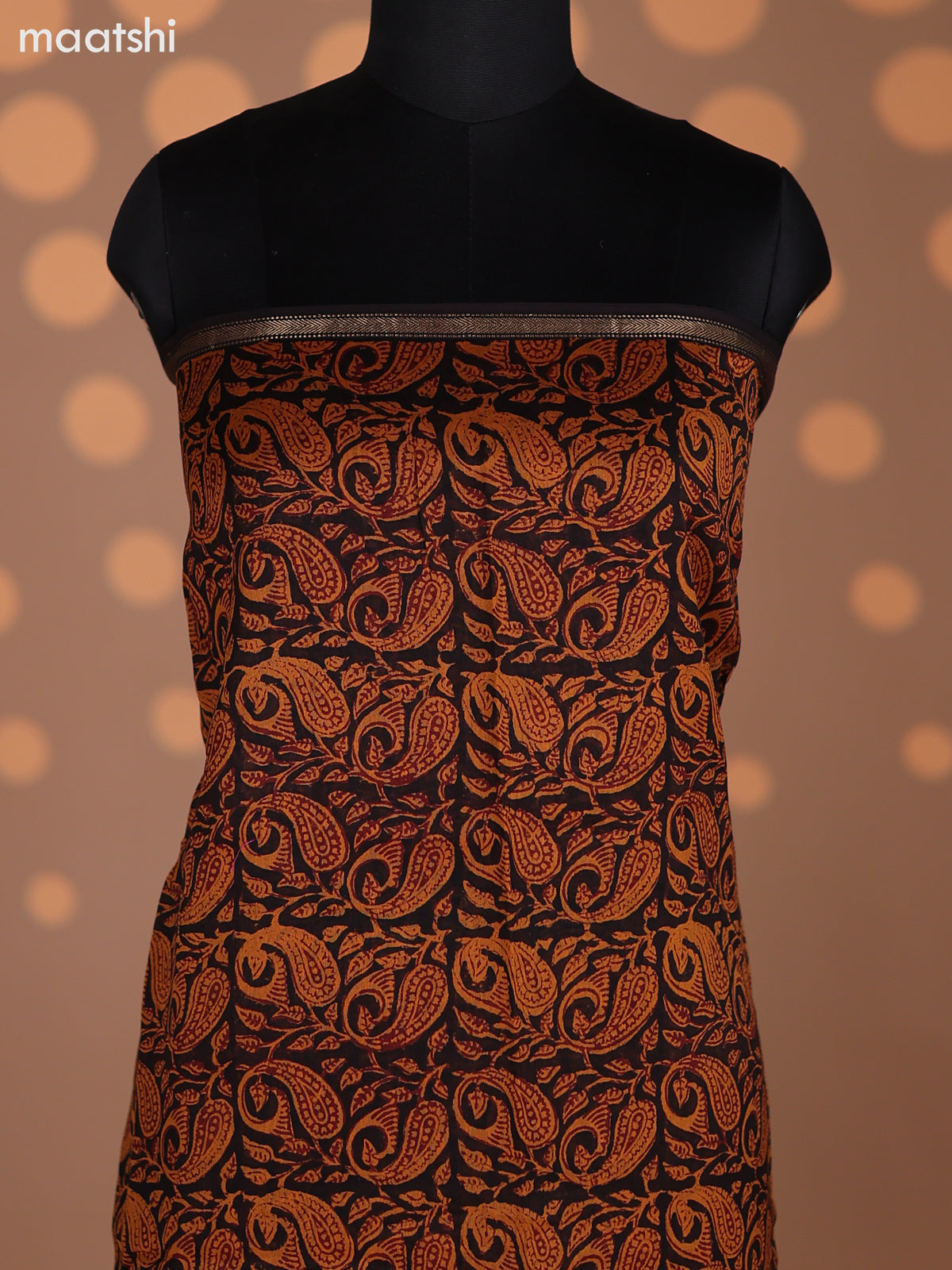 Black and Mustard Chanderi Dress Material With Allover Prints