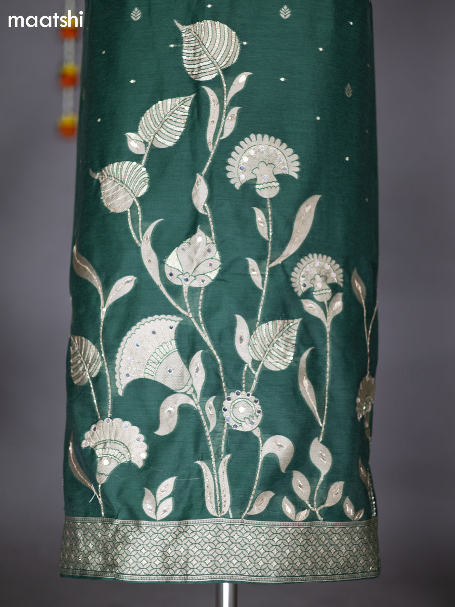 Green Chanderi Dress Material With Thread & Zari Weaves