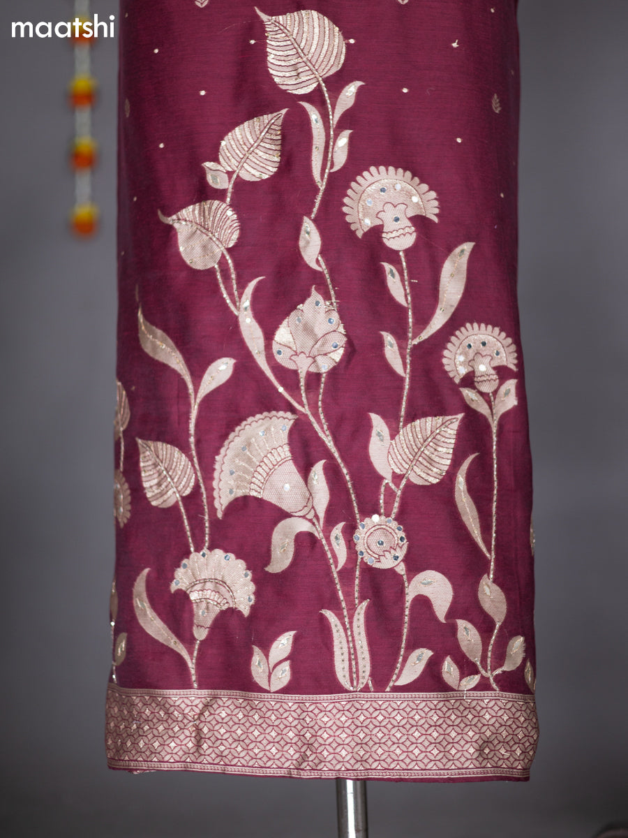 Maroon Chanderi Dress Material With Thread & Zari Weaves