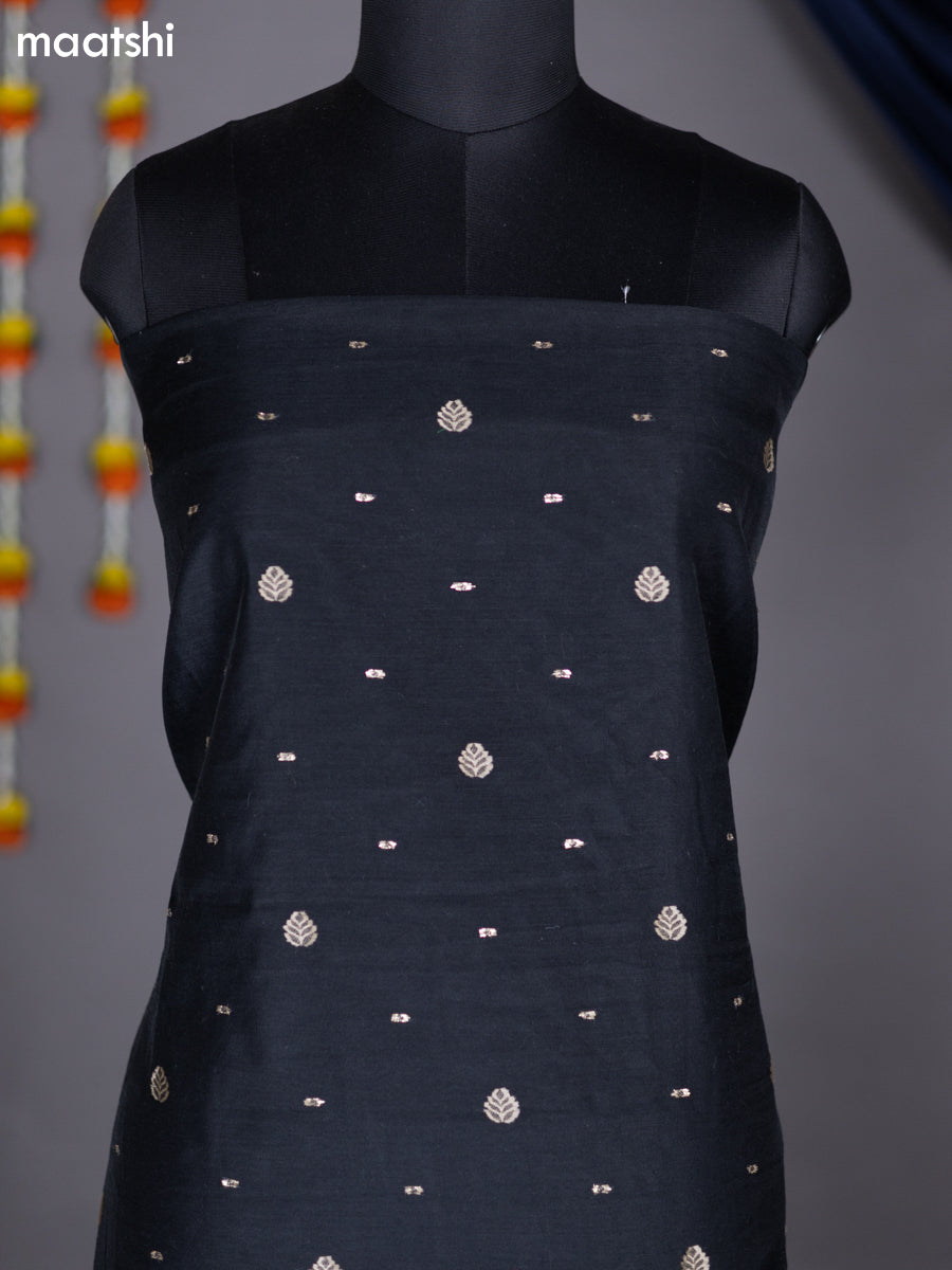 Black Chanderi Dress Material With Thread & Zari Weaves