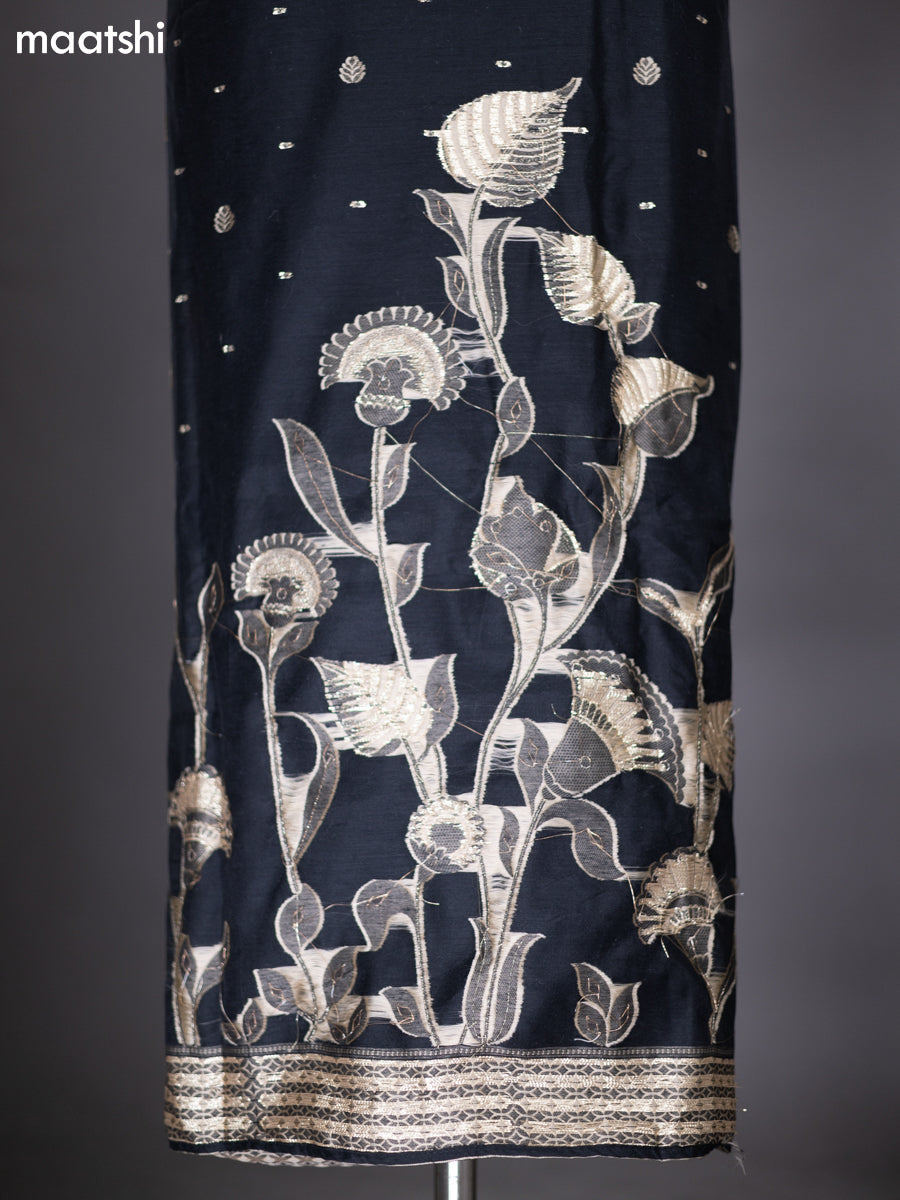 Black Chanderi Dress Material With Thread & Zari Weaves