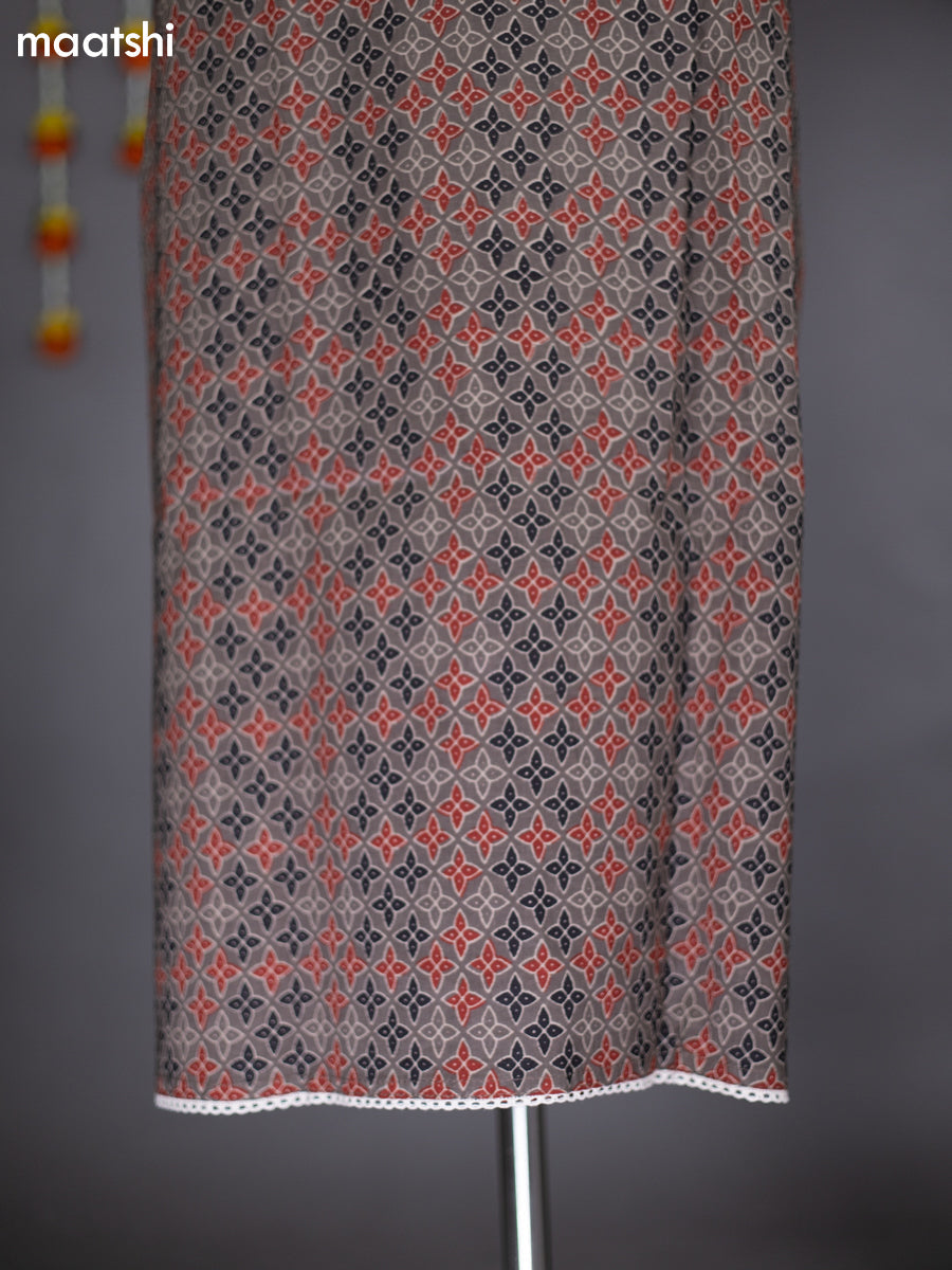 Grey Shade and Cream Cotton Dress Material With Allover Prints and Bottom & Dupatta