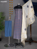 Blue and Cream Cotton Dress Material With Allover Prints and Bottom & Dupatta