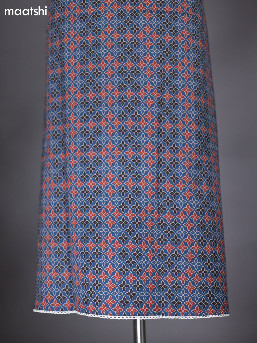 Blue and Cream Cotton Dress Material With Allover Prints and Bottom & Dupatta
