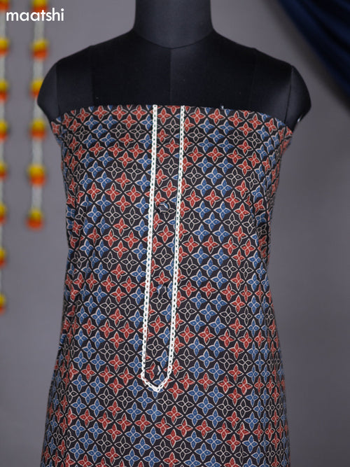 Black and Cream Cotton Dress Material With Allover Prints and Bottom & Dupatta