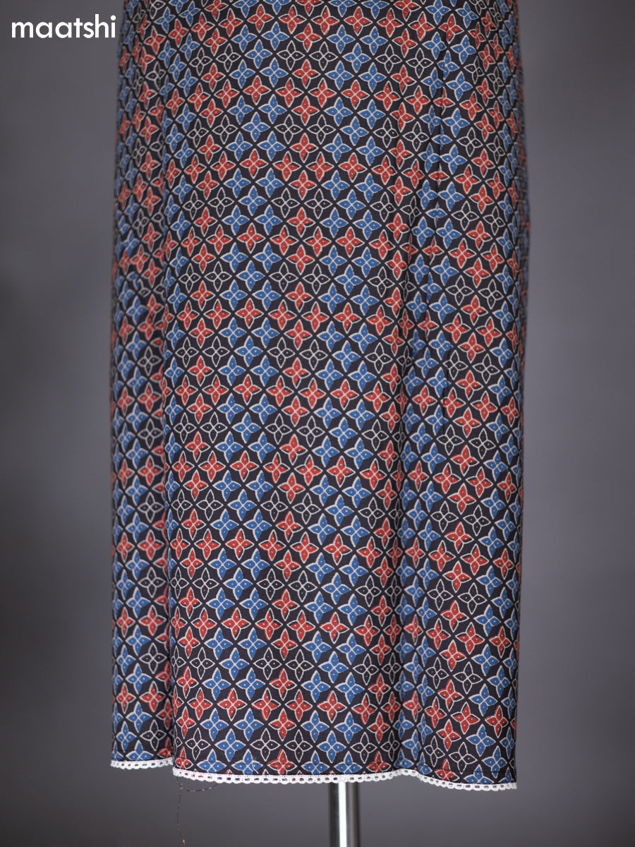 Black and Cream Cotton Dress Material With Allover Prints and Bottom & Dupatta