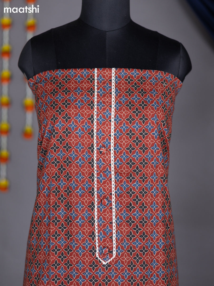 Maroon and Cream Cotton Dress Material With Allover Prints and Bottom & Dupatta