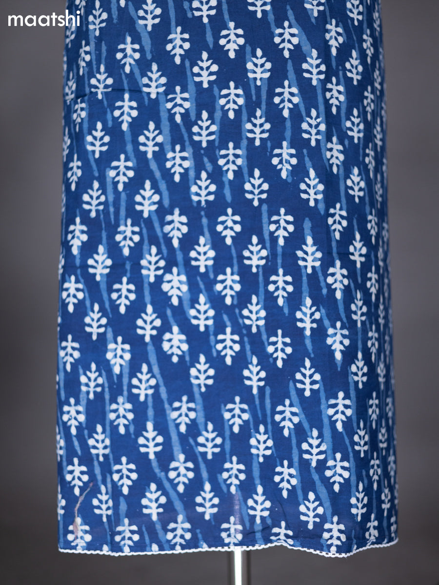 Blue and Off White Cotton Dress Material With Allover Prints and Bottom & Dupatta