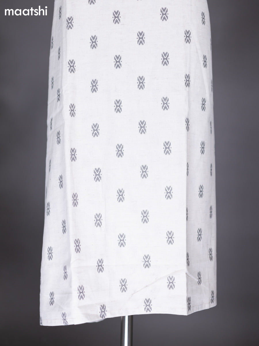 Off White and Black Cotton Dress Material With Ikat Butta Weaves & Patch Work Neck Pattern and Bottom & Dupatta