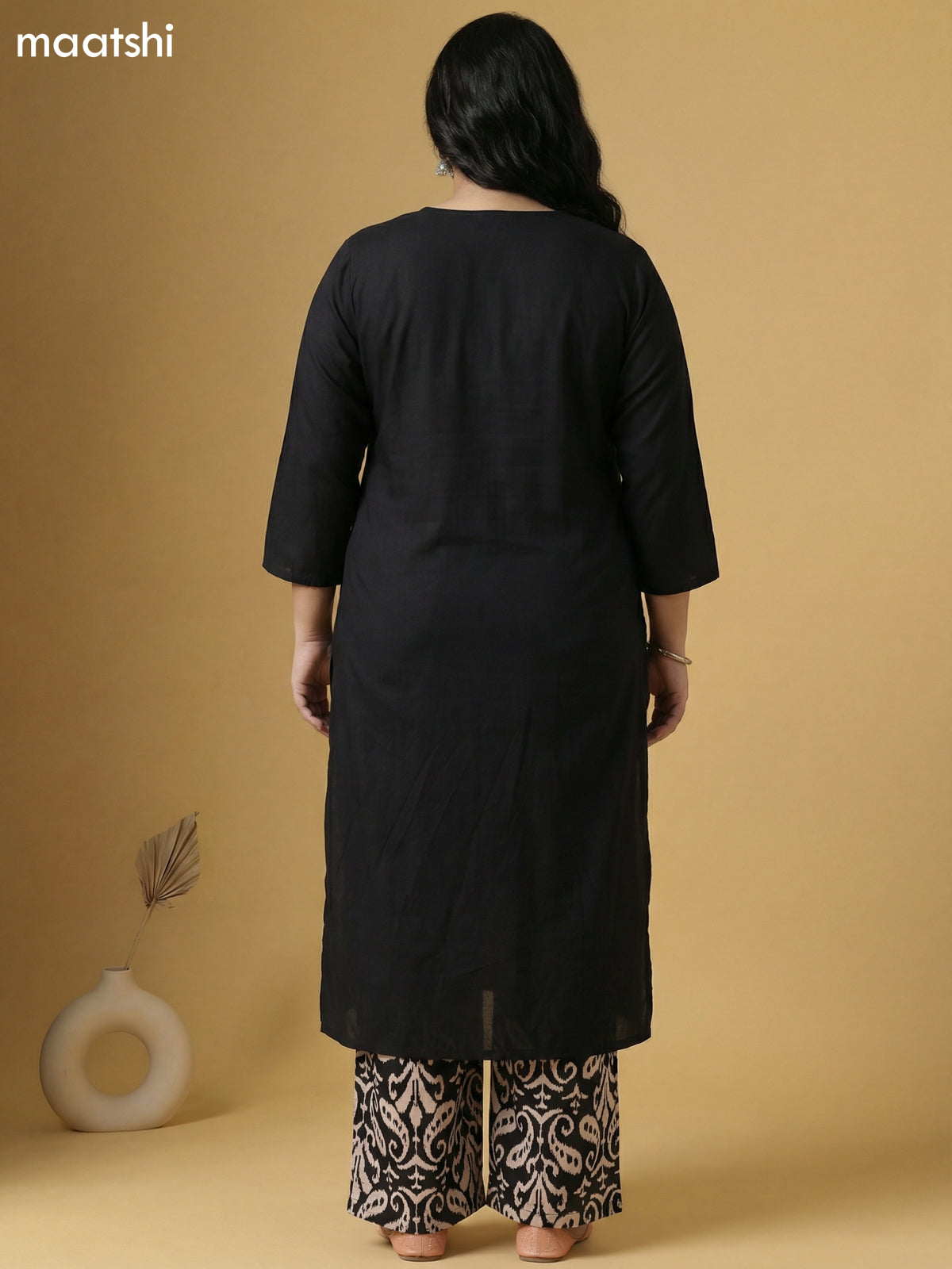 Black Cotton Ikat Weaves Straight Suit