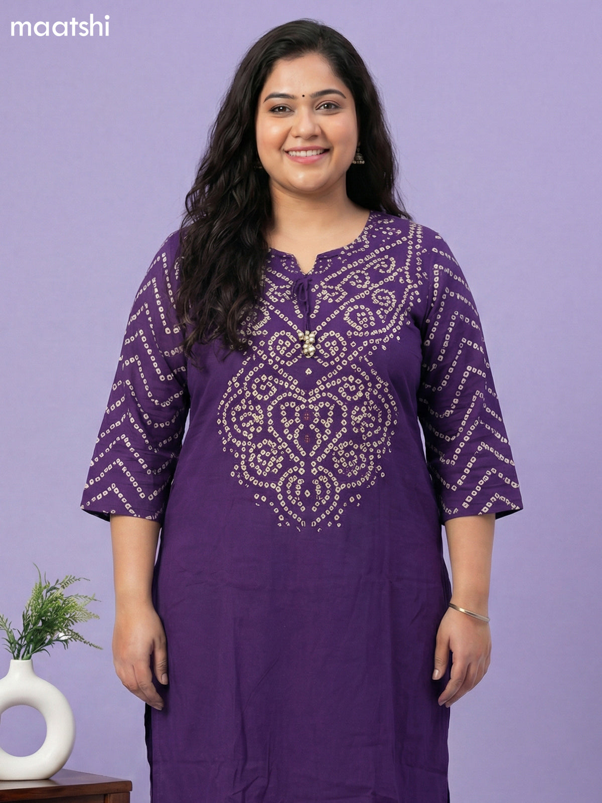 Violet Cotton Bandhini Printed Straight Suit