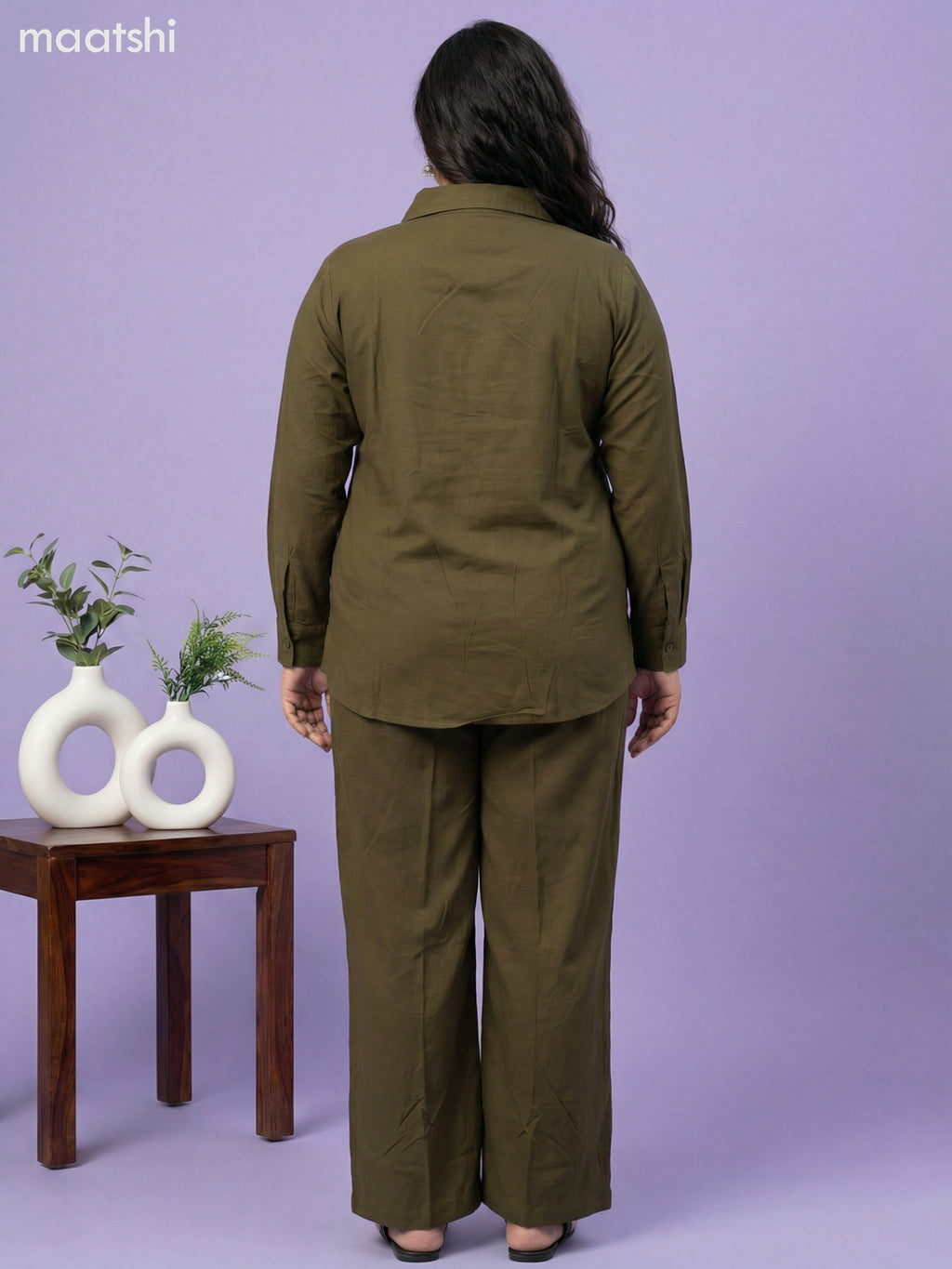 Dark Sap Green Cotton Embroidery Work Short Co-Ord Set