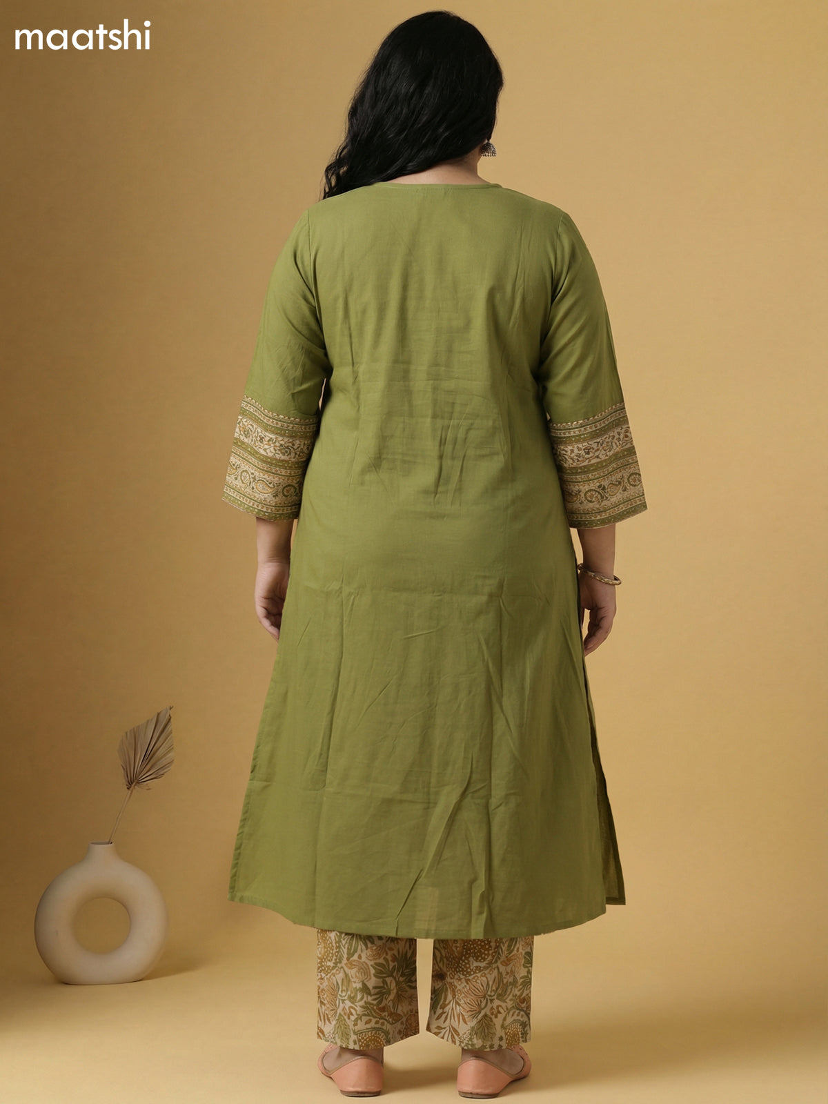 Pastel Green Cotton Simple Embroidery Work Neck Pattern A-Line Suit