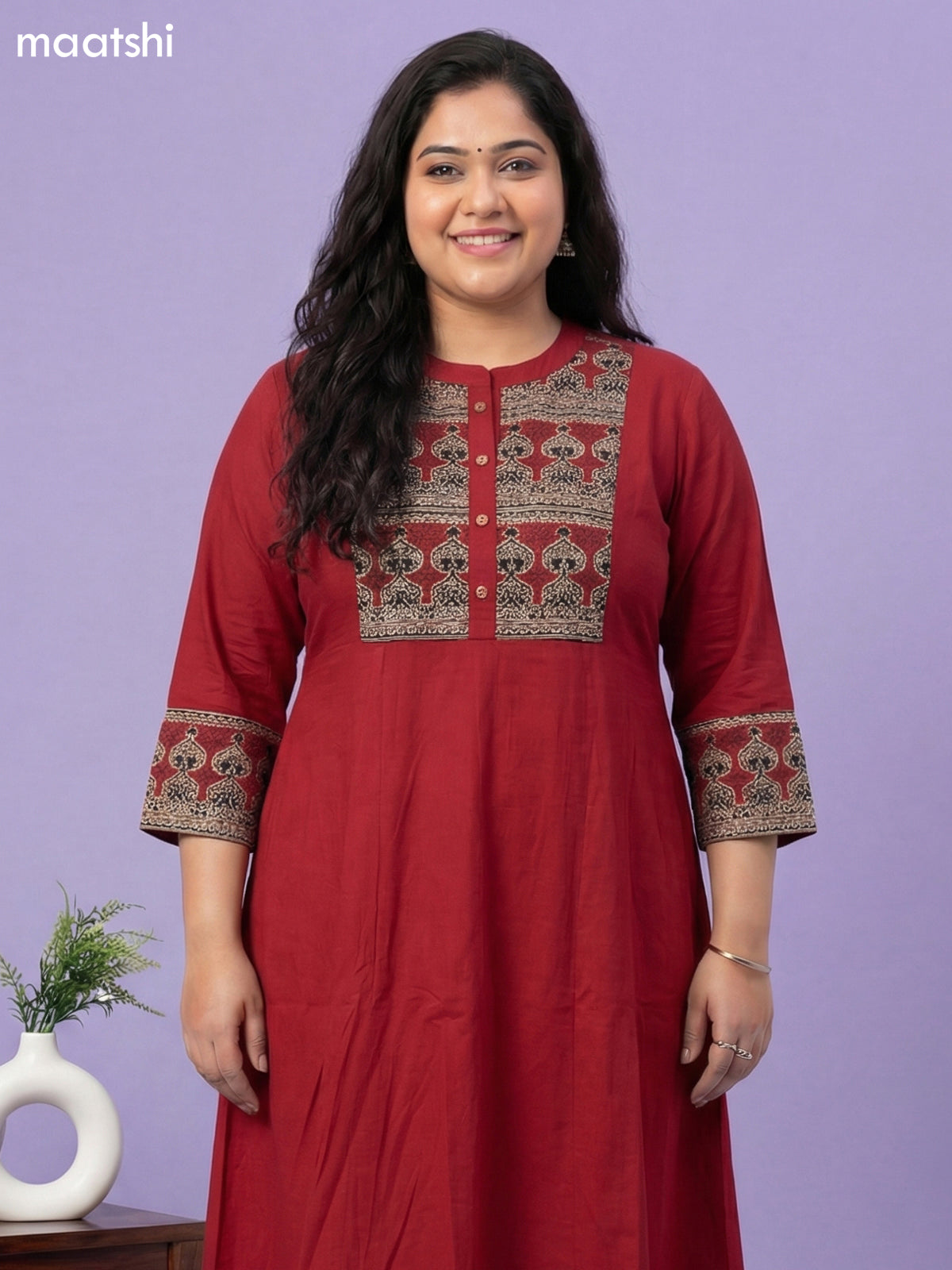Maroon Cotton Printed Neck Pattern Anarkali Suit