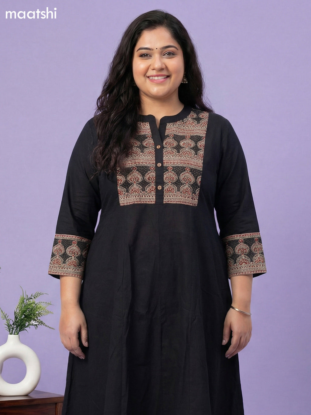 Black Cotton Printed Neck Pattern Anarkali Suit