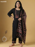 Black and Maroon Cotton Patch Work Neck Pattern Straight Suit