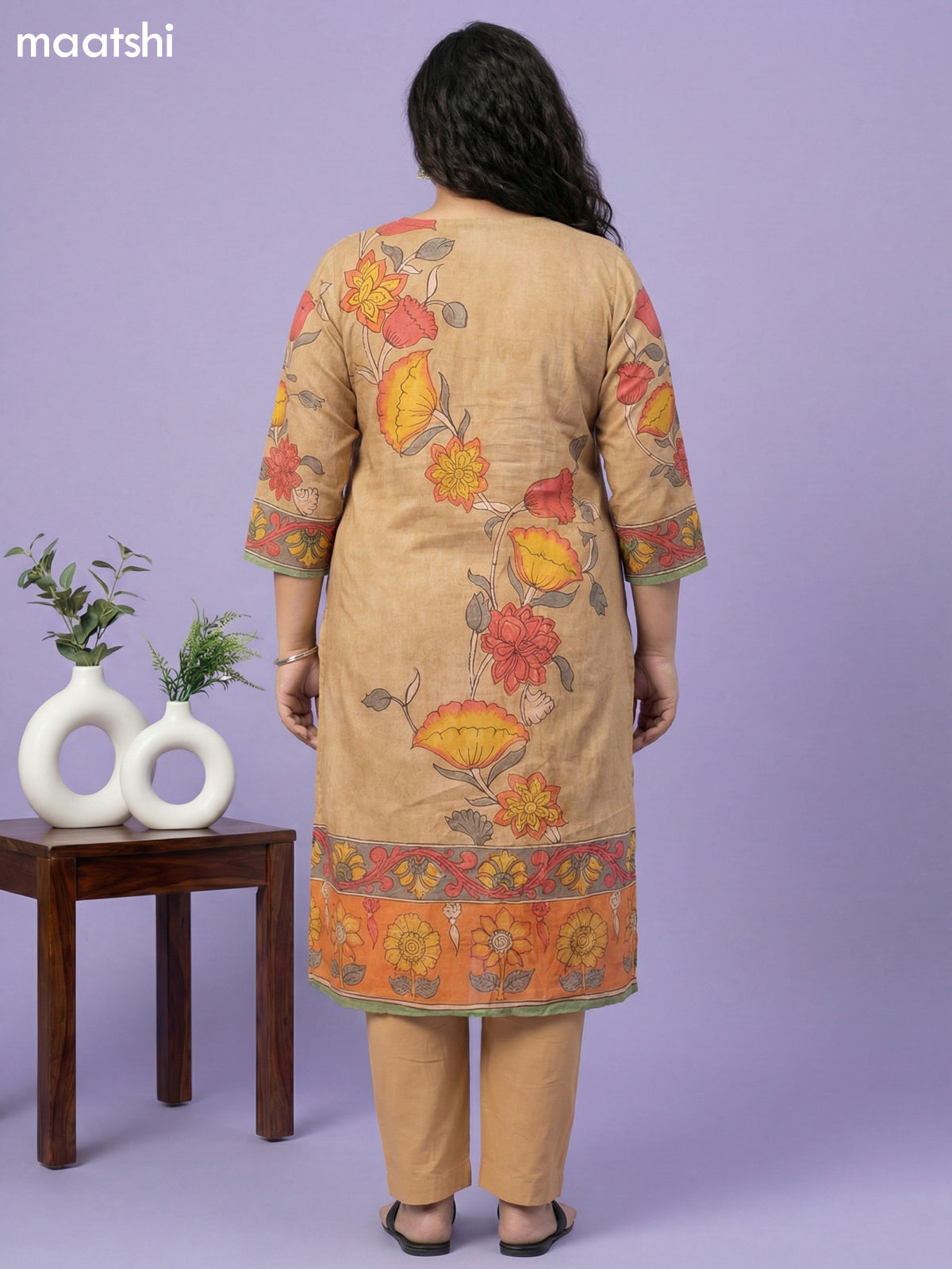 Sandal Cotton Kalamkari Printed Straight Suit