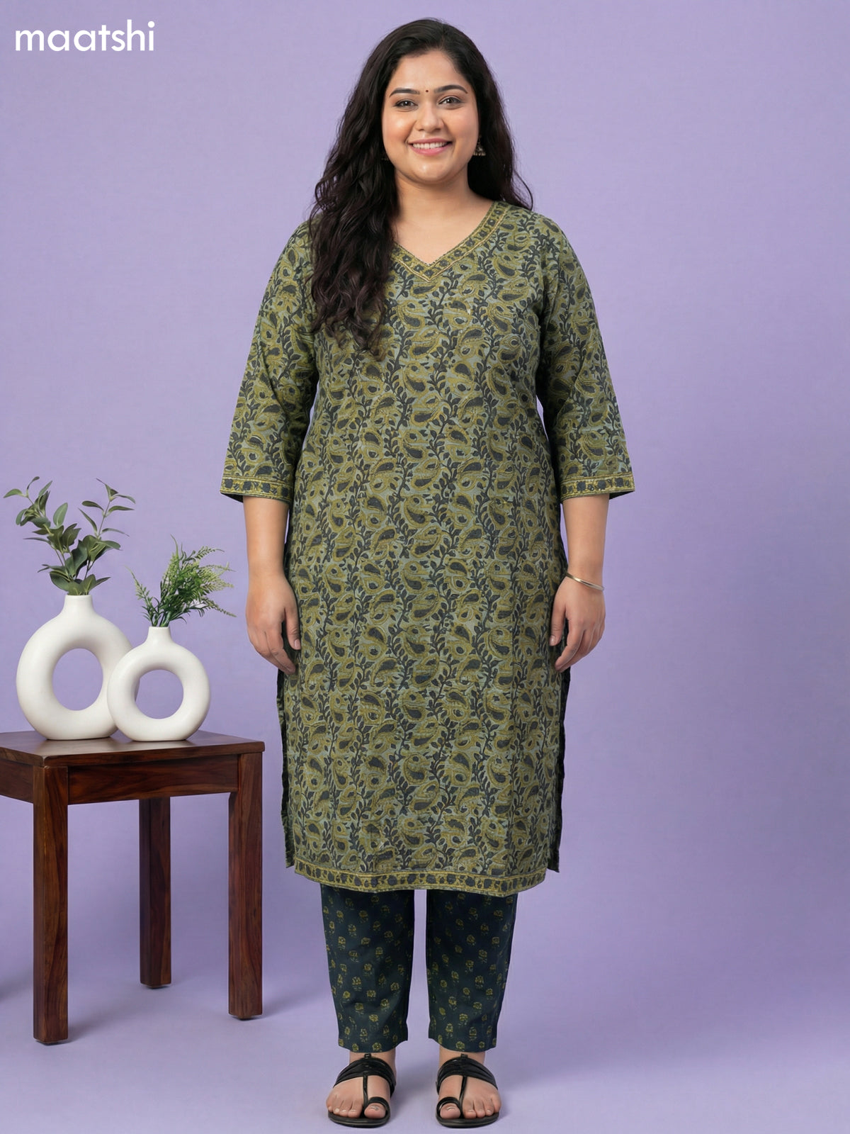 Pastel Green Cotton Printed Straight Suit