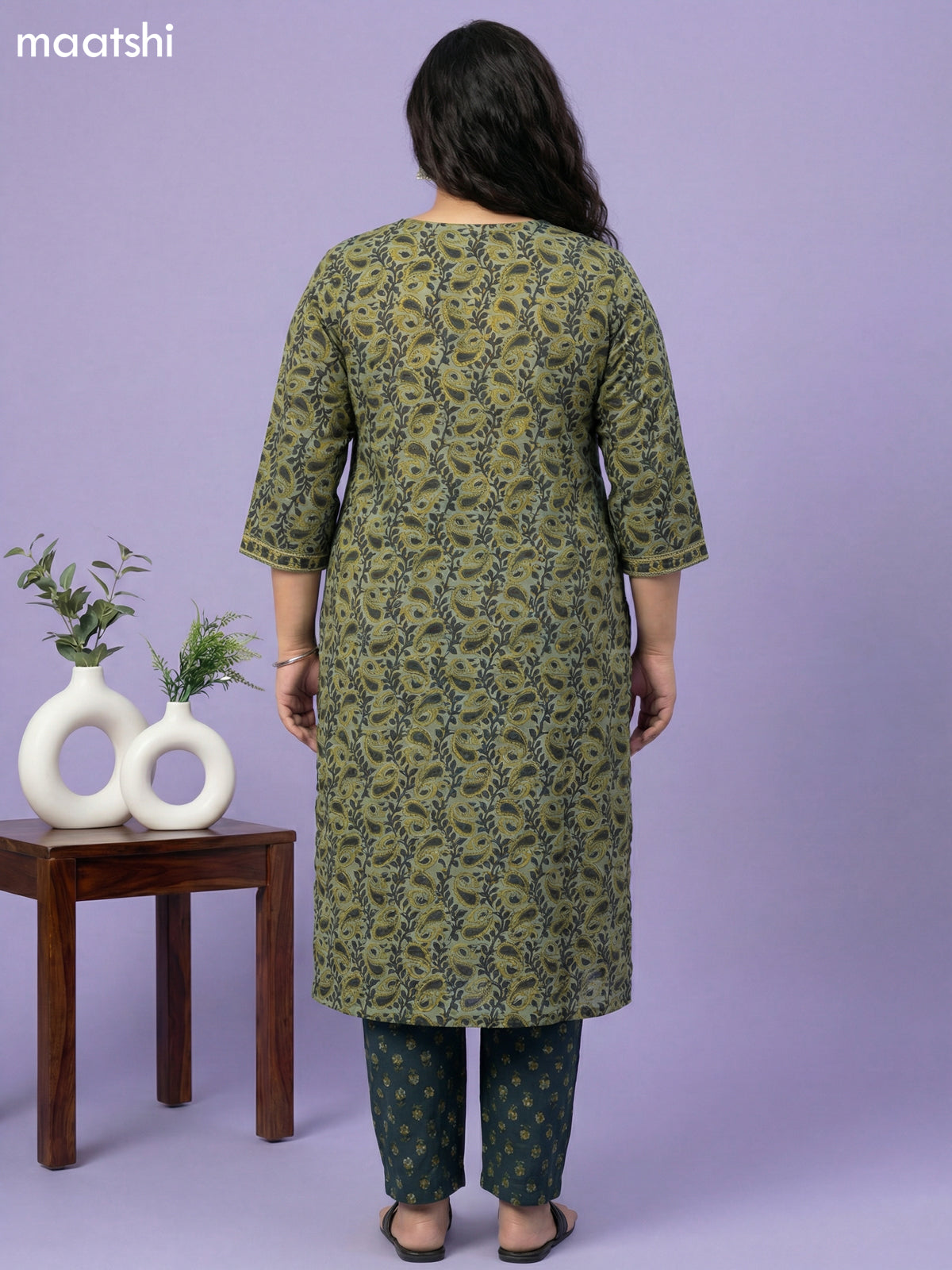 Pastel Green Cotton Printed Straight Suit