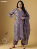 Pastel Lavender and Grey Cotton Floral Printed Straight Suit