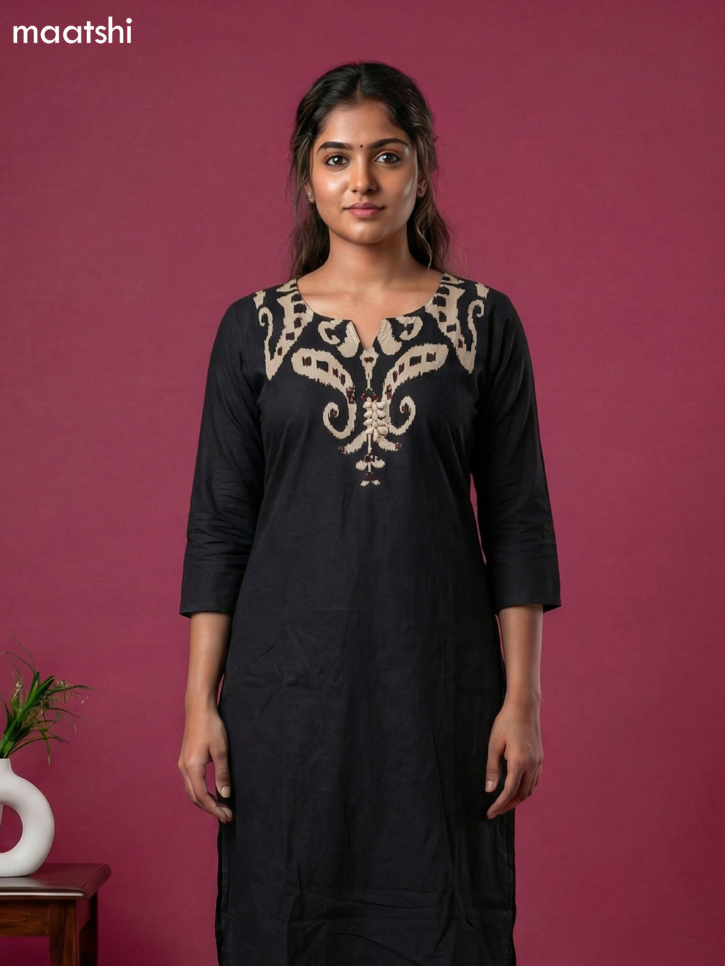 Black Cotton Ikat Weaves Straight Suit