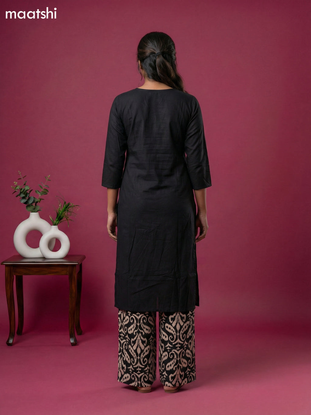 Black Cotton Ikat Weaves Straight Suit