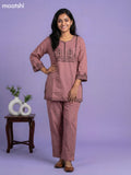 Pastel Maroon Cotton Embroidery Work Kurti Set