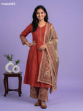 Rust Cotton Simple Embroidery Work Neck Pattern A-Line Suit
