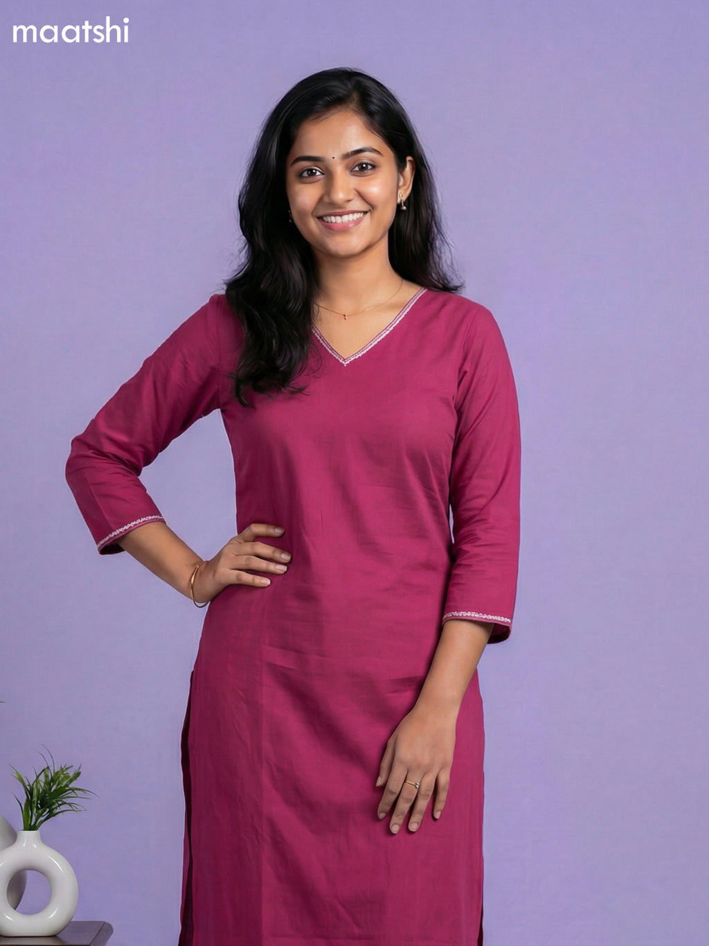 Pink and Cream Cotton Simple Embroidery Work Neck Pattern Straight Suit