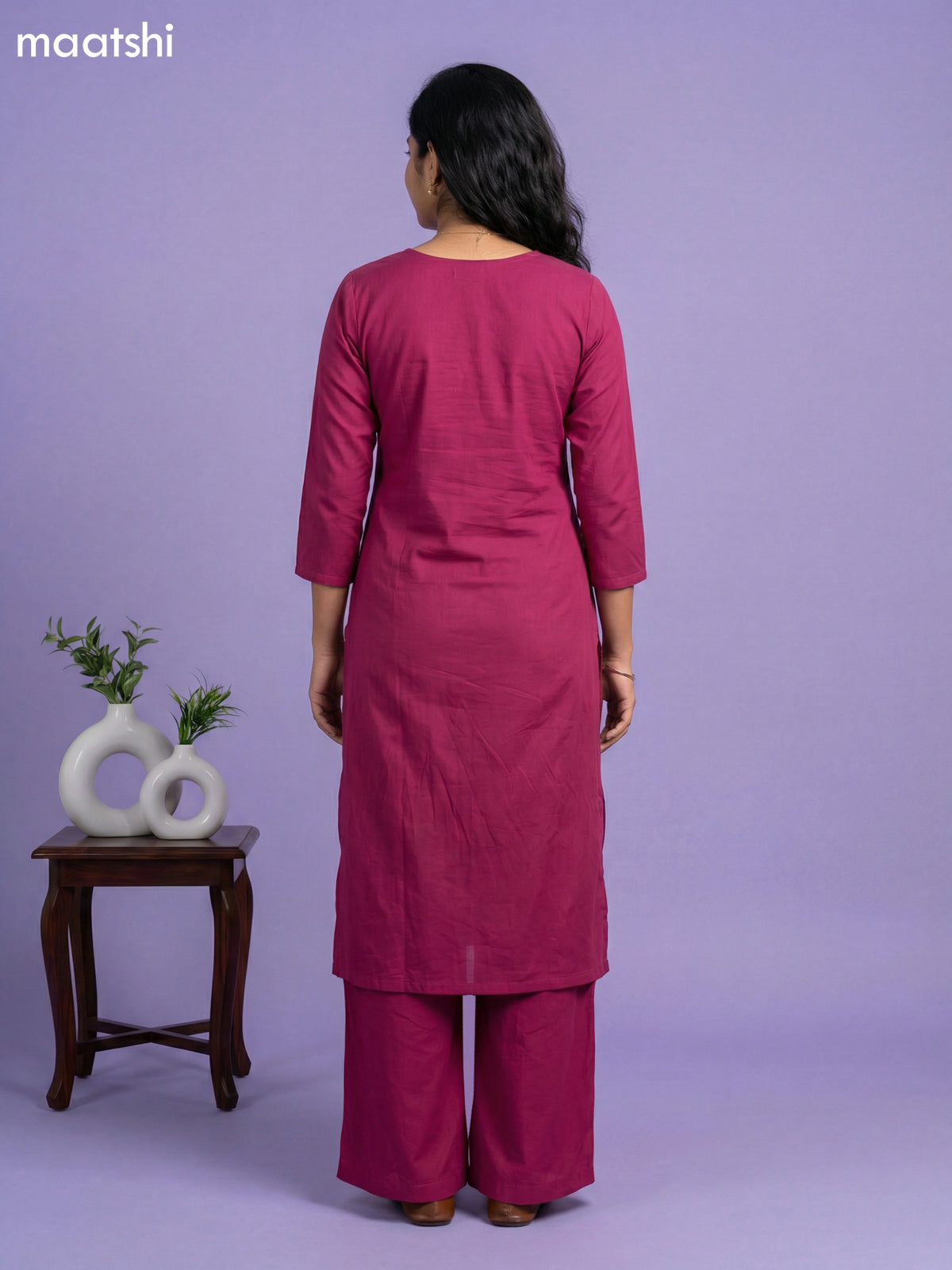 Pink and Cream Cotton Simple Embroidery Work Neck Pattern Straight Suit