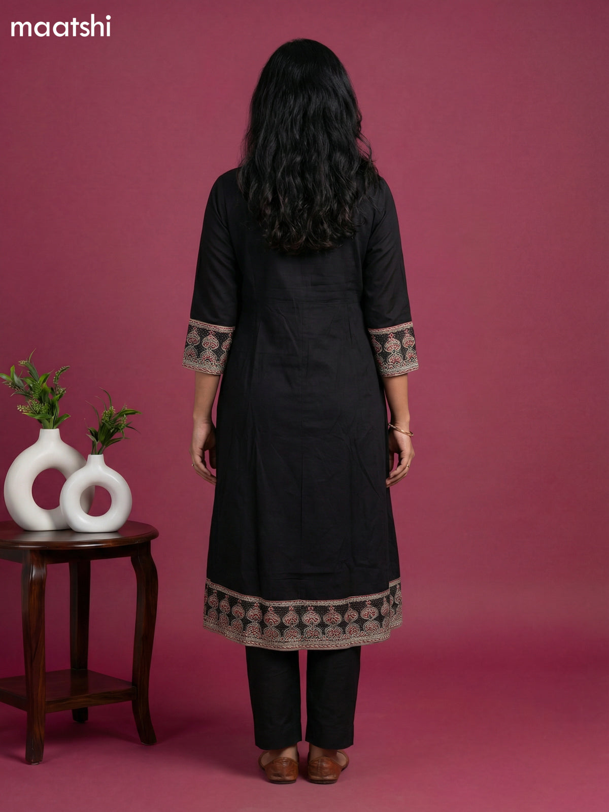 Black Cotton Printed Neck Pattern Anarkali Suit